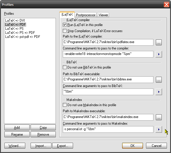 A build profile in TXC with parameters for MakeIndex.